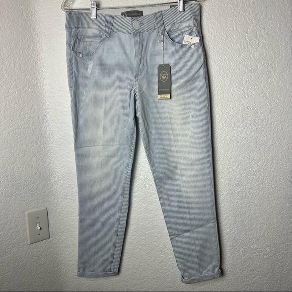 Wit & Wisdom Light Blue Stripped Distressed Ankle Skimmers Ab Solutions Pants - Picture 13 of 16